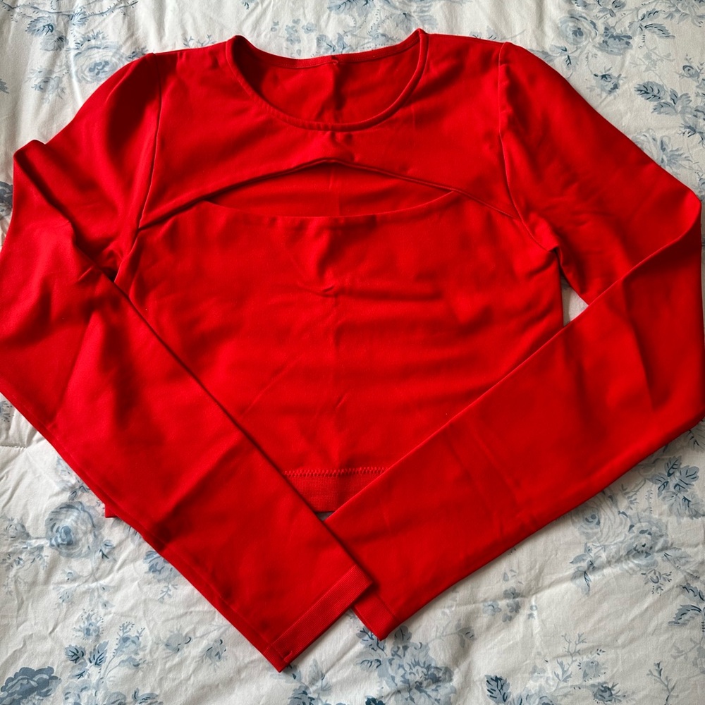 Garage Red Long Sleeve Cutout Top